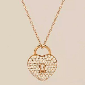 Tiffany & Co. 18k Rose Gold and Diamond Heart Lock Pendant Necklace